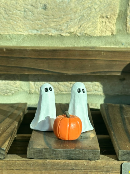 Handmade Clay Ghosts and Pumpkin Set