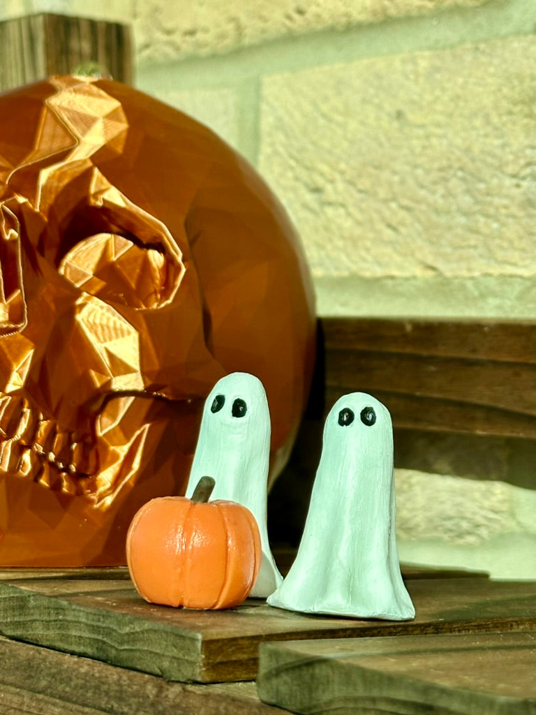 Handmade Clay Ghosts and Pumpkin Set