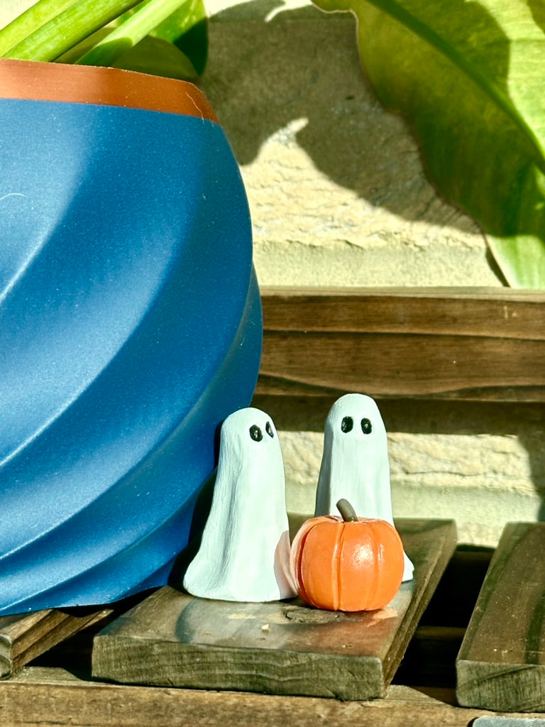 Handmade Clay Ghosts and Pumpkin Set